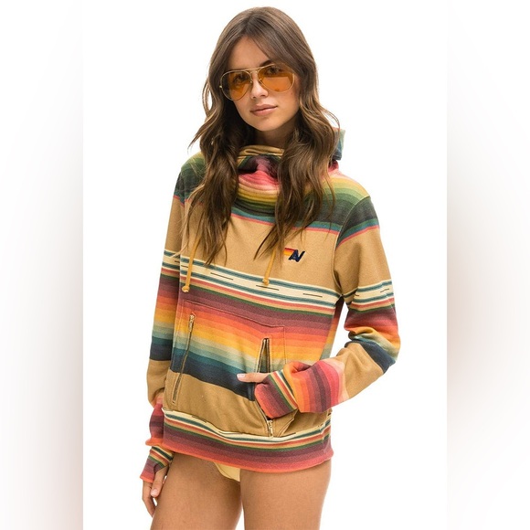 Aviator Nation Tops - ‼️RARE‼️🎸AVIATOR NATION🎸🔥NWT🔥Serape Ninja Pullover Hoodie in Light Khaki—S